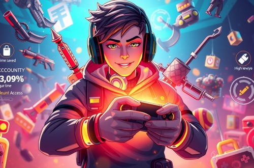 Игровой персонаж с редкими предметами символизирует покупку аккаунта